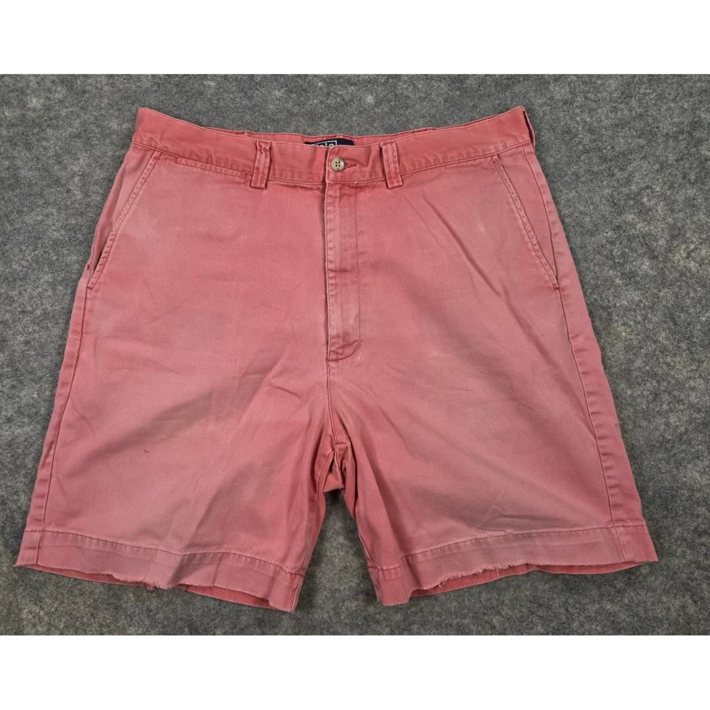 Polo Ralph Lauren Andrew Mens 36 Pink Coral Frayed Hem Chino Shorts Distressed*
